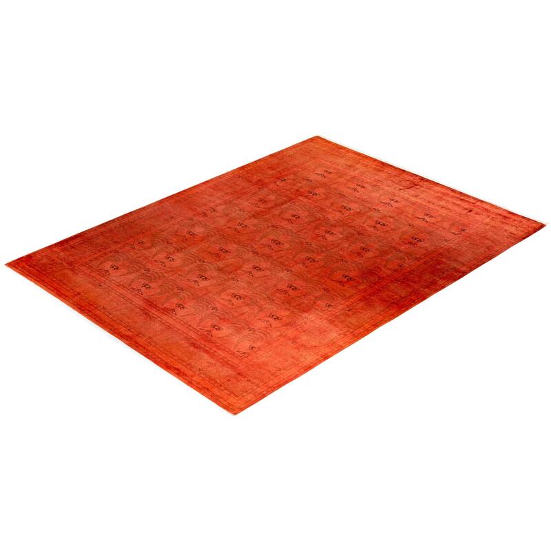 Overton Hand Knotted Wool Vintage Inspired Modern Contemporary Overdyed Orange Area Rug - 9' 2" x 12' 4"