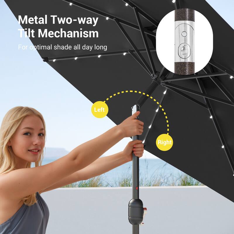 BONOSUKI LED Patio 9Ft Market Umbrella,Outside Deck Table Umbrella