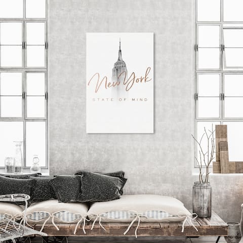 Oliver Gal 'New York State of Mind Rose Gold' Cities and Skylines Wall Art Canvas Print United States Cities - Pink, White