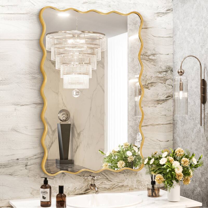 Rectangle Metal Framed Irregular Wavy Wall Mirror