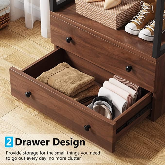Freestanding Closet Organizer Small Clothes Rack Coat Rack with Drawers and Shelves