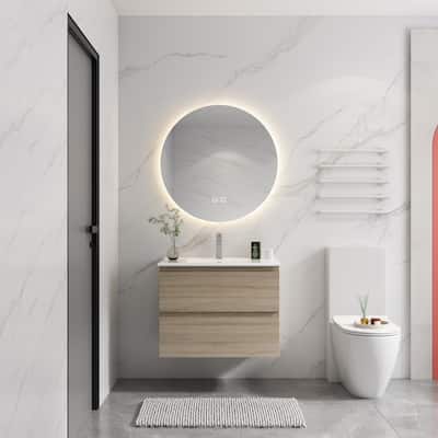 24" Wall-Mounted Bathroom Vanity With Ceramic Sink, 2-Soft Close Drawers
