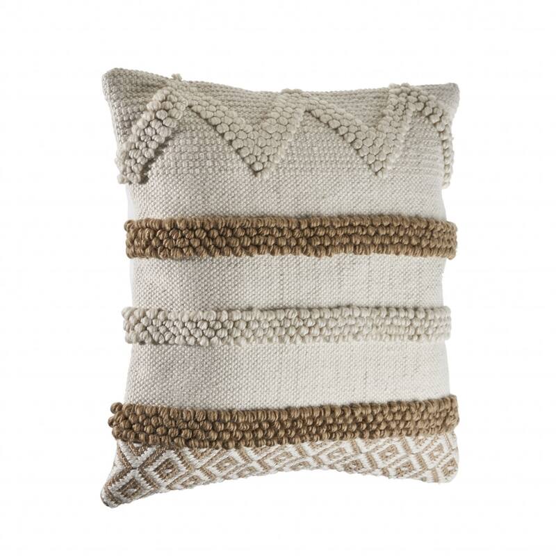 HomeRoots 20" X 20" Tan And Beige Polyester Geometric Zippered Pillow