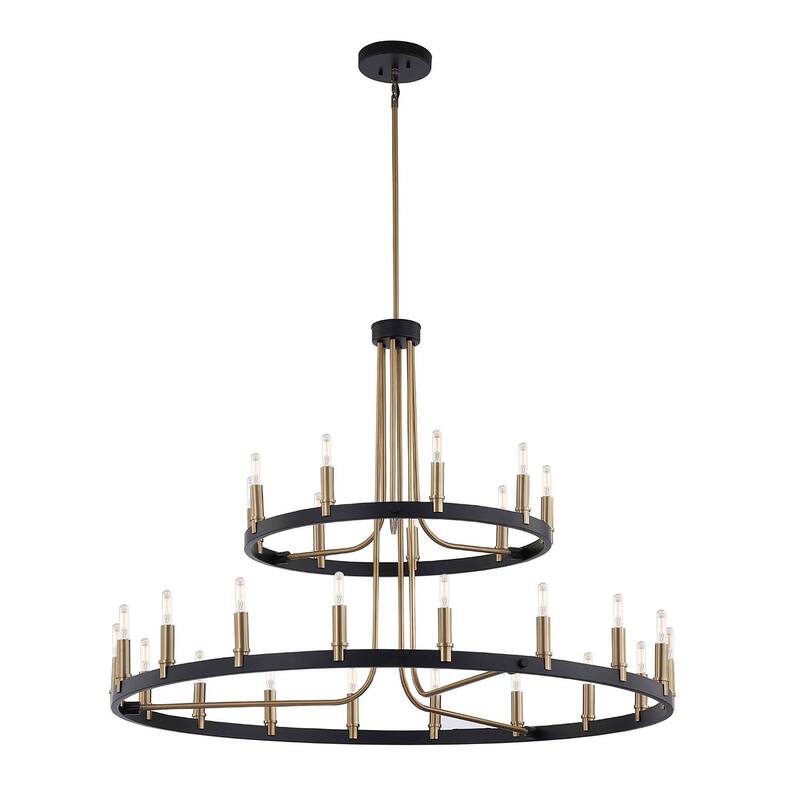 Justice Design Group Clayton 42" 2-Tier 27-Light Chandelier - Brass Accents/Matte Black
