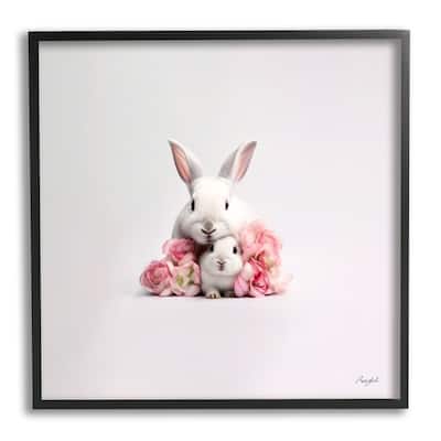 Stupell Bunnies with Pink Peonies Framed Giclee Art Design by Roozbeh