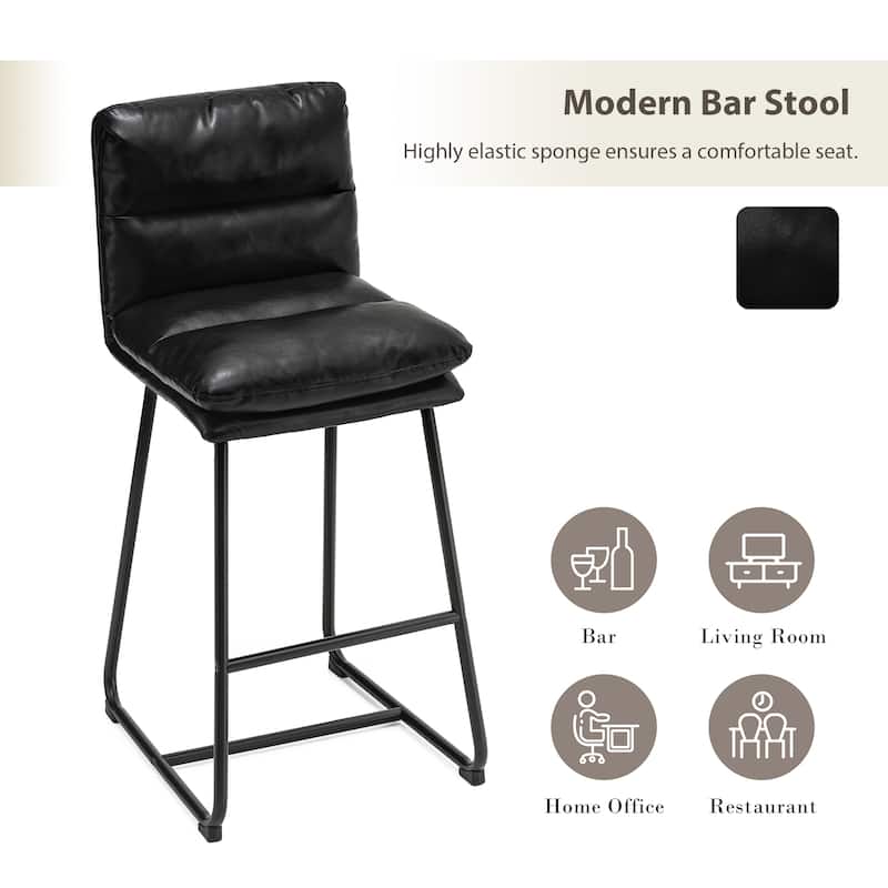 Glitzhome Set of 2 Modern Faux Leather Soft Springy Metal Legs Counter or Bar Stools