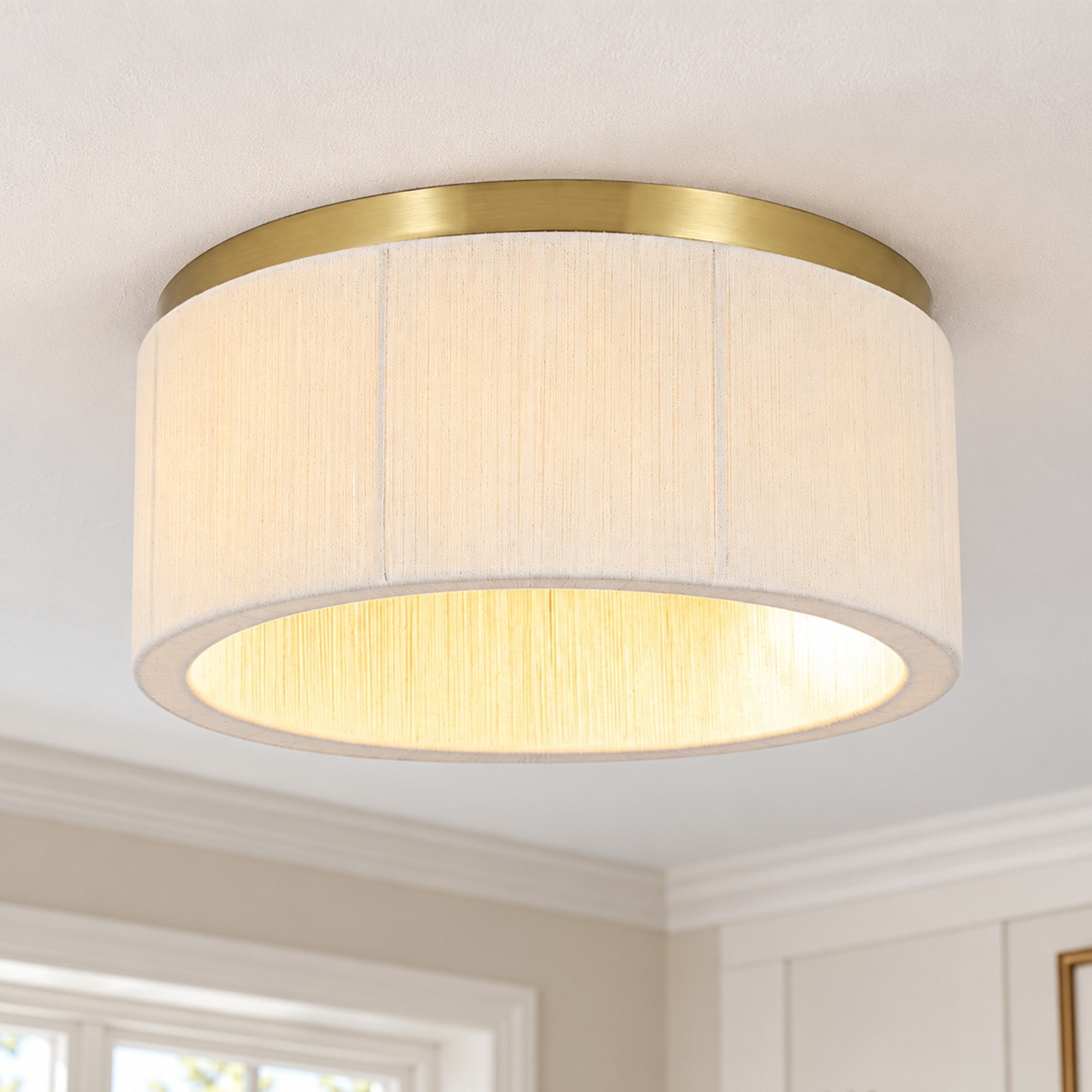 Rennnsan 2-Light Farmhouse Drum Brass Flush Mount Ceiling Light - 16.5 in. W × 7.3 in. H