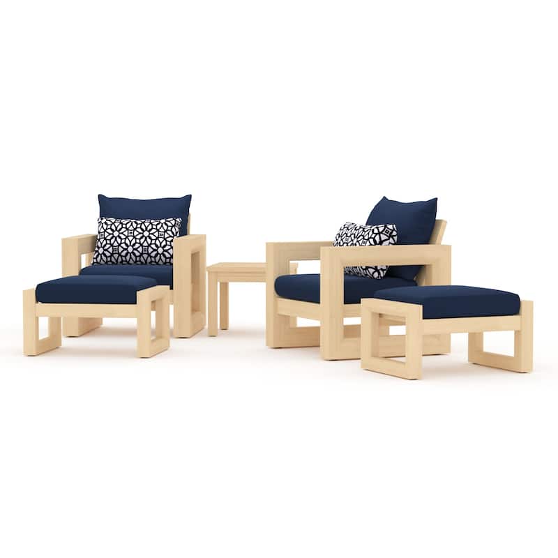 Benson 5 Piece Sunbrella Outdoor Patio Club Chair And Ottoman Set - Navy Blue