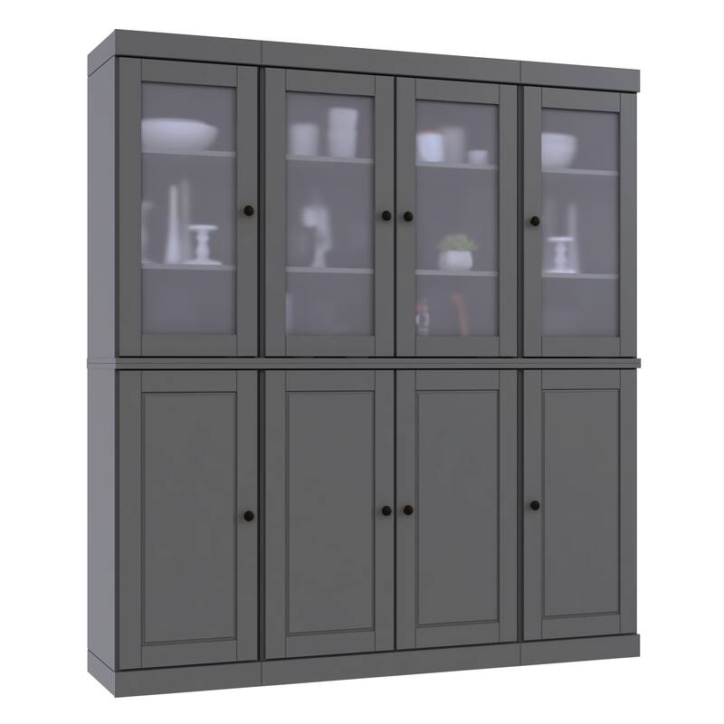100% Solid Wood 65" Pantry China Cabinet with Solid, Frosted Glass Doors and Adjustable Shelves