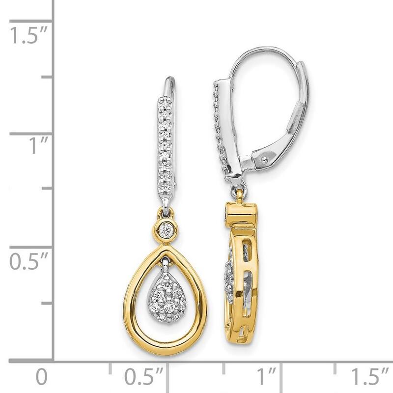 Curata 14k Two tone Oval Cluster Diamond Leverback Earrings - 31x9mm Wide