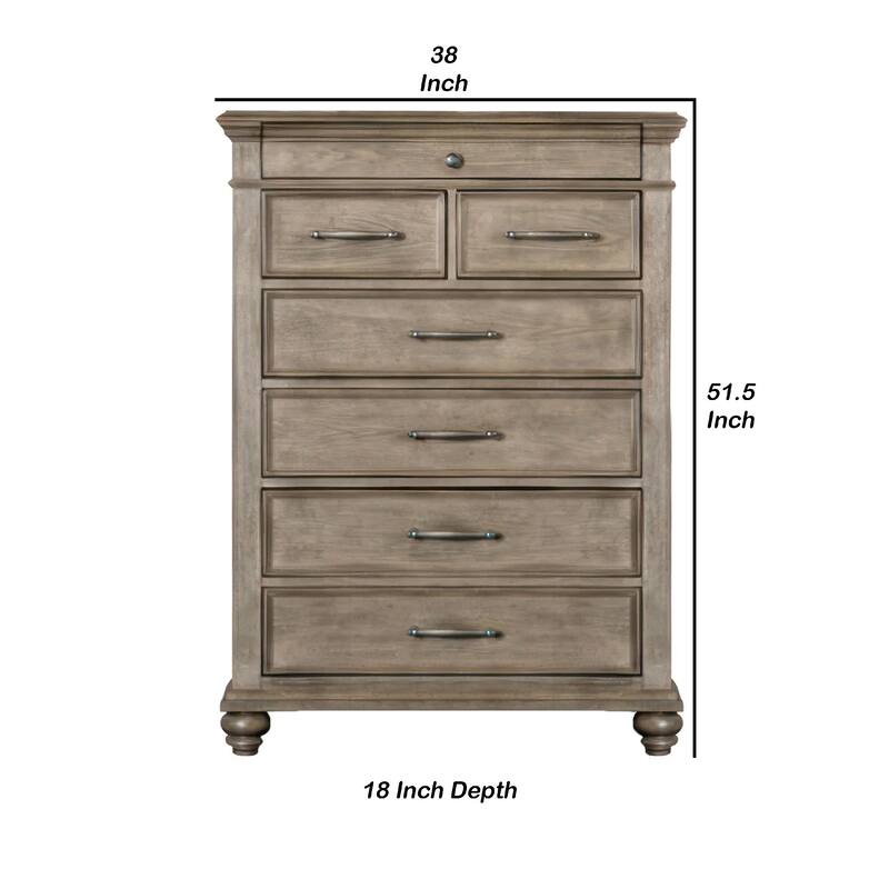 Zea Tall Dresser Chest for Bedroom, 7 Drawers, Aged Oak Brown