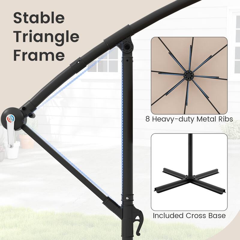 Gymax 10FT Offset Hanging Umbrella Patio Cantilever Umbrella w/ Easy