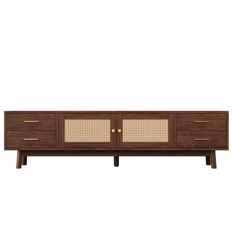 70" Modern TV Stand with Rattan Doors and 4 Drawers for TVs up to 80 in - 8' x 10'