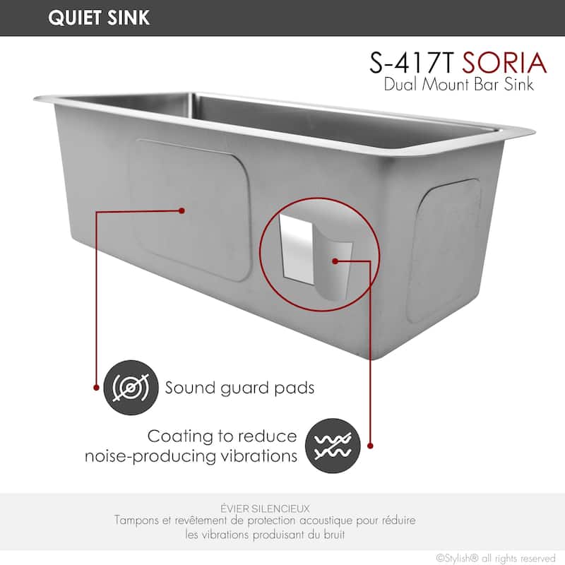 STYLISH 9 inches L x 18 inches W Dualmount Single Bowl 18 Gauge Bar Sink with Grid and Strainer