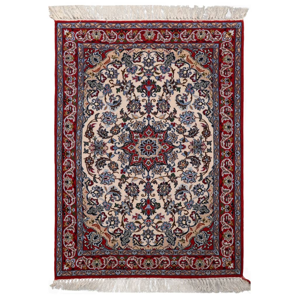 2'4''x3'4'' Hand Knotted Wool Ivory Isfahan Traditional 500 KPSI Rug - 2' 4'' x 3' 4''
