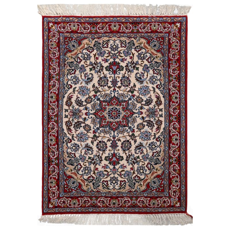 2'4''x3'4'' Hand Knotted Wool Ivory Isfahan Traditional 500 KPSI Rug - 2' 4'' x 3' 4'' - 2' 4'' x 3' 4''