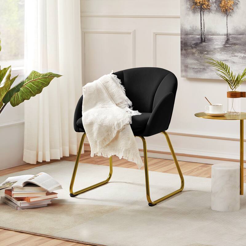 Yaheetech Flower Shape Velvet Armchair Accent Chair with Golden Metal Legs - Black