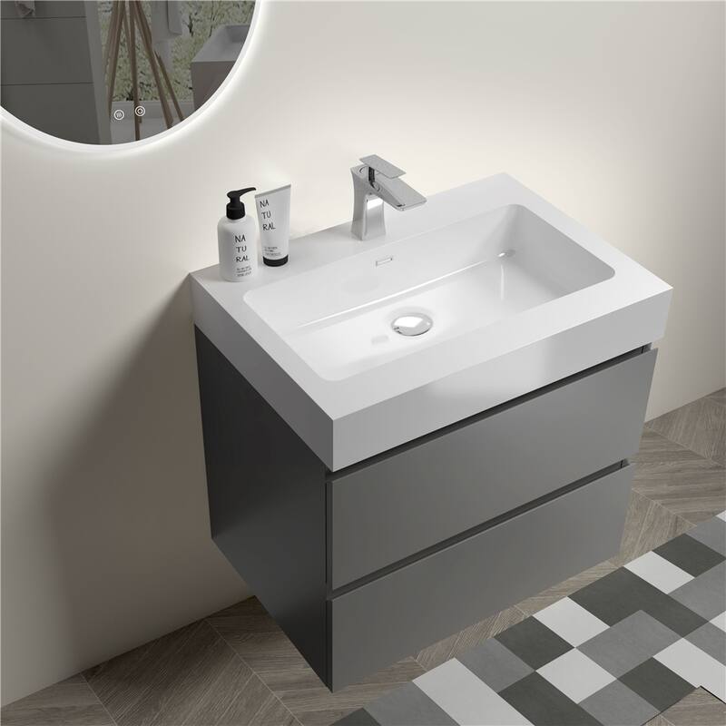 Gray Storage Wall Mounted Floating Bathroom Vanity with Sink