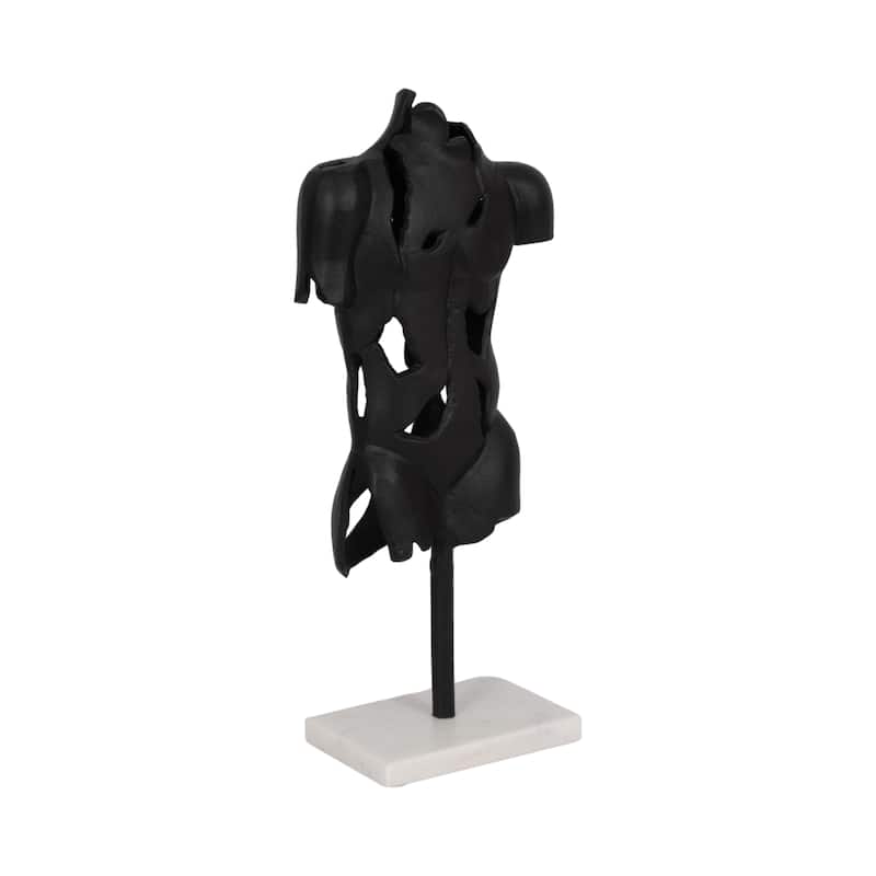 Black Abstract Torso Sculpture on Marble Base - Decorative Objects for Home Decor