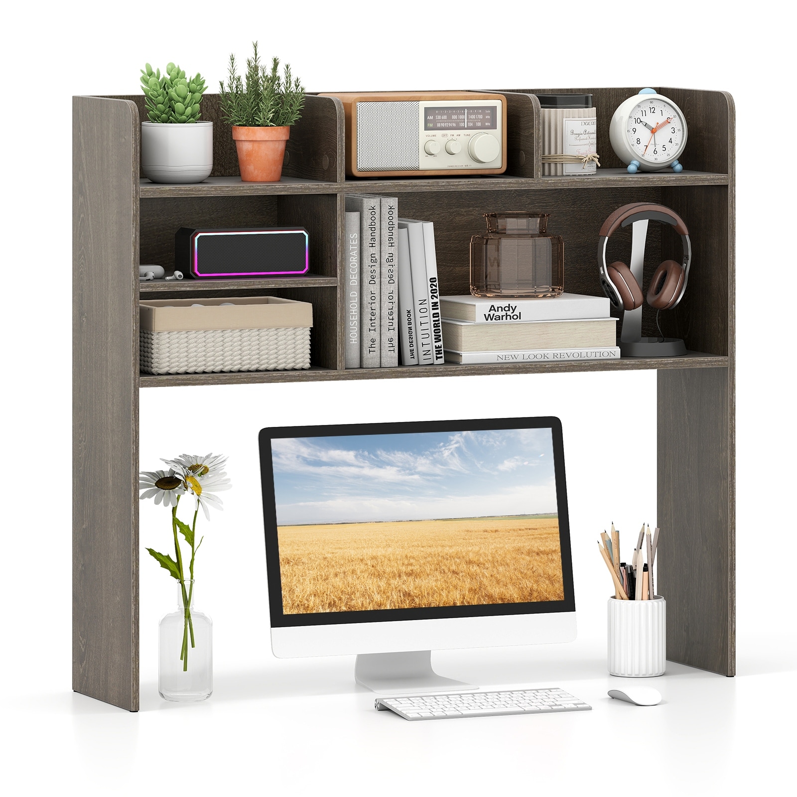 Gymax 3-Tier Desktop Bookshelf w/ 6 Shelves Desk Organizer for