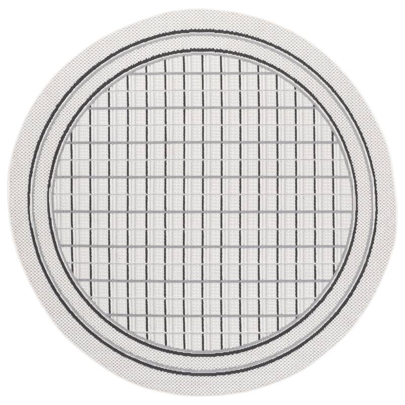 SAFAVIEH Veranda Tiziana Washable Indoor/Outdoor Rug - Weather Resistant & Easy Cleaning - 6'7" Round - Grey/Dark Grey