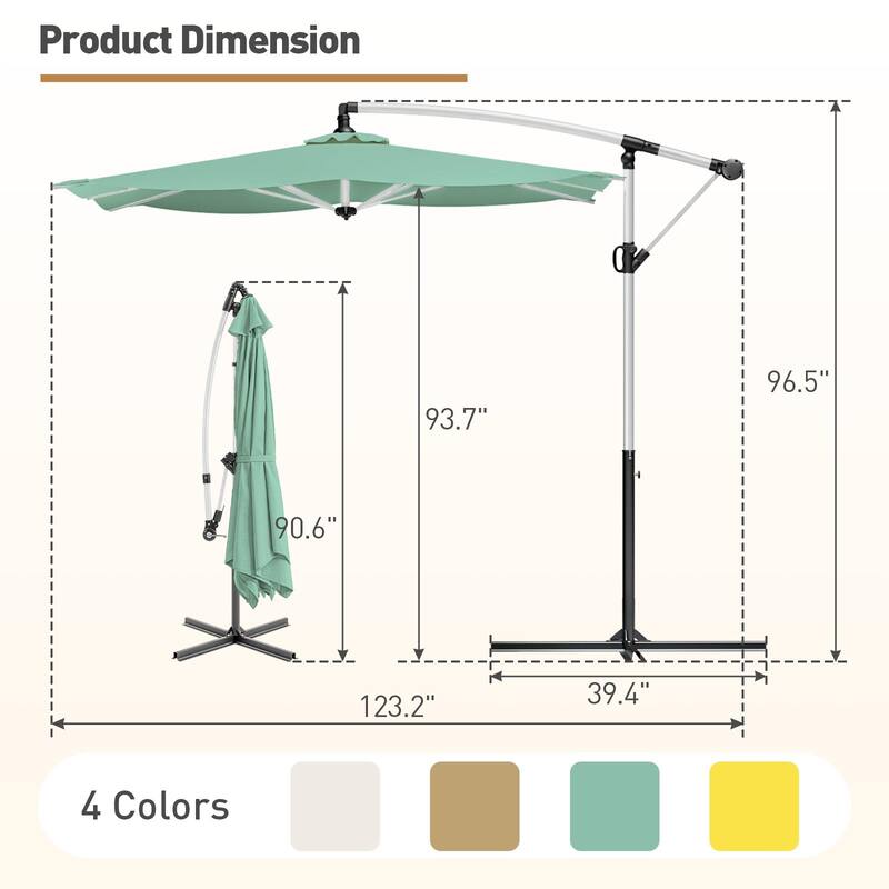COSIEST 9 x 11.5 ft Cantilever Hanging Outdoor Umbrella w/360-degree Rotation