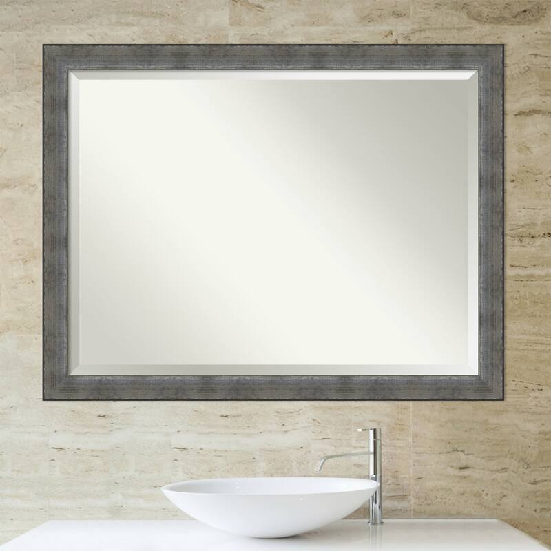 Beveled Wood Bathroom Wall Mirror - Forged Pewter Frame - Forged Pewter