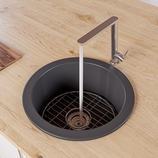 Black Matte Round 18" x 18" Undermount / Drop In Fireclay Prep Sink
