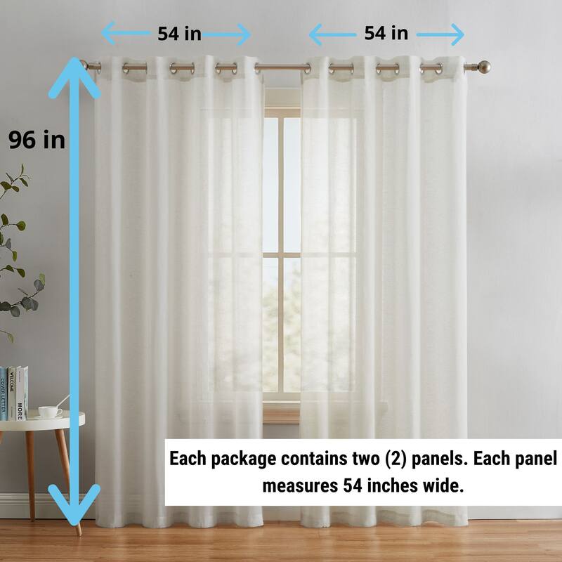 HLC.me Sierra Burlap Flax Linen Semi Sheer Light Filtering Transparent Window Grommet Thick Curtains Panels - Set of 2 - 54 W x 96 L per panel - Set of 2 - White