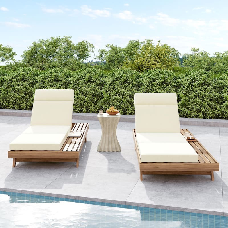 Christopher Knight Home - Bellara Modern Outdoor Acacia Wood Adjustable Chaise Lounge with Water-Resistant Headrest Cushion