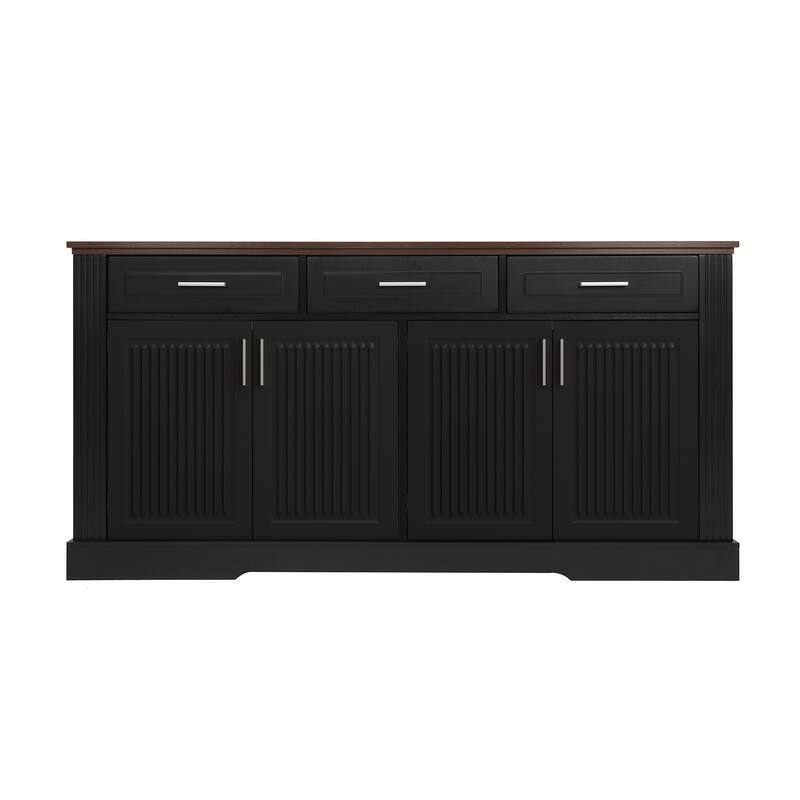 63 Inch Fluted Sideboard Buffet Cabinet with 4 Doors, 3 Drawers & Coffee Bar Station
