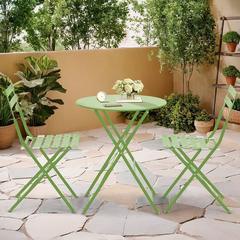 EROMMY 3-Piece Bistro Set Outdoor Patio Furniture, Foldable Garden Table and Chairs, Rust-Resistant, Lightweight for Balcony