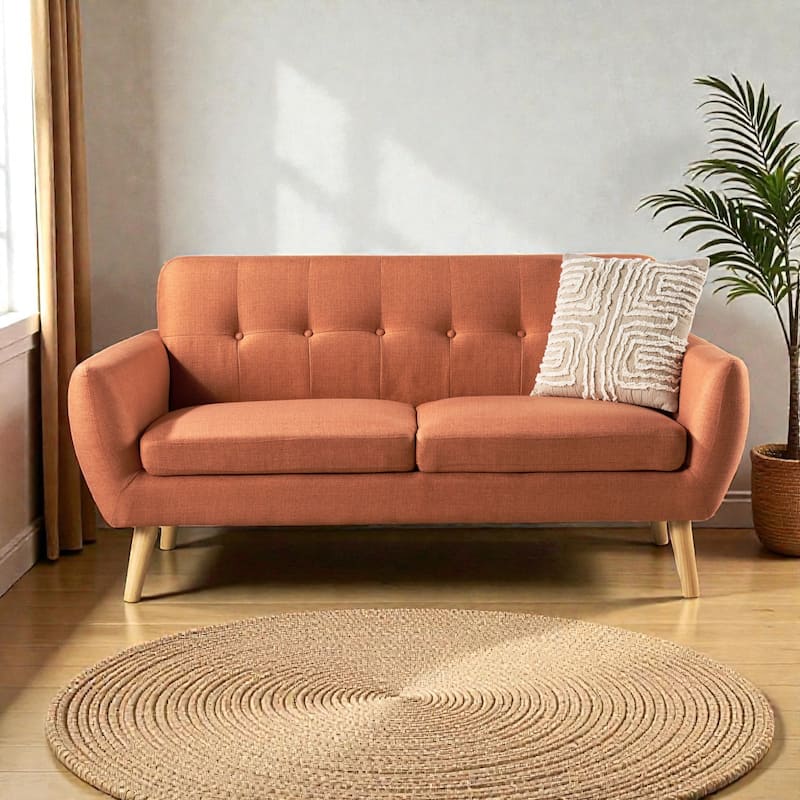 67.25" Button Tufted Loveseat, Mid-Century Modern Upholstered Sofa with Tapered Wood Legs