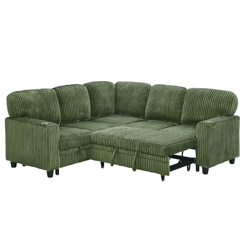 GDFStudio - Modern 5-Seat Sectional L-Shaped Sofa with Pull-Out Sleeper Bed, Storage, Cup Holder & USB Charging - 81"W