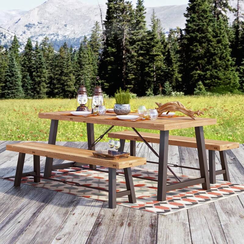 Outdoor 3 PIECE WOOD OUTDOOR DINING SET