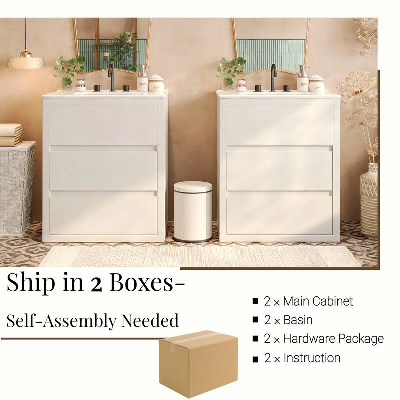 60" Double Sinks Bathroom Vanity Set, Bathroom Cabinet with Two Separate Ceramic Sinks, Soft Close