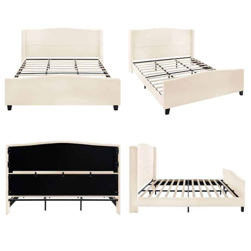 Bed Frame with 49.21"High Back Upholstered Headboard and 27.17" High Footboard