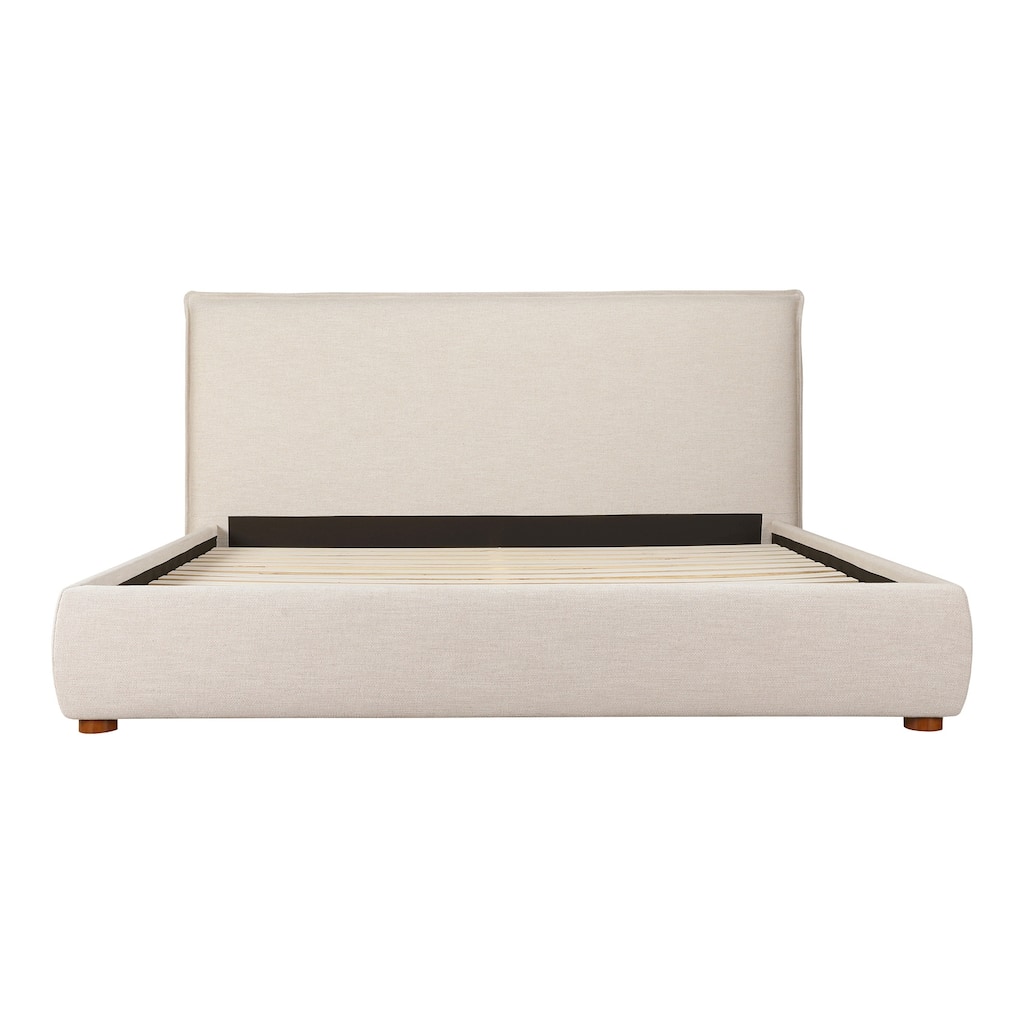 King Bed Frame - Upholstered Linen Blend Headboard - Solid Wood Bed - Modern Bedroom Furniture
