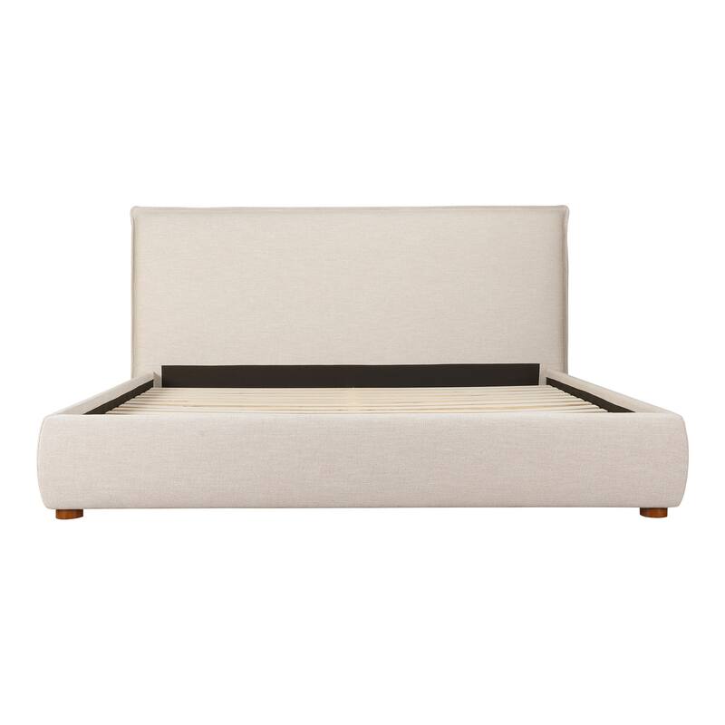 King Bed Frame - Upholstered Linen Blend Headboard - Solid Wood Bed - Modern Bedroom Furniture