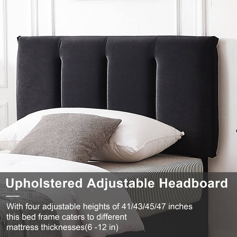 VECELO Tufted Upholstered Platform Bed Frame with Adjustable Height Headboard Twin/Full/Queen Size Beds