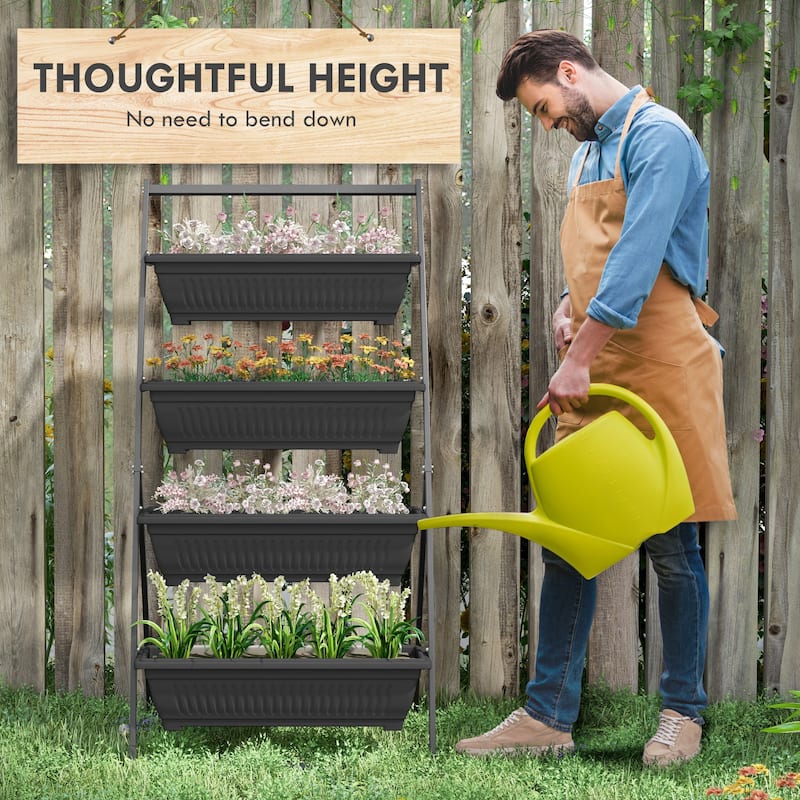 Outsunny Raised Garden Bed, 4 Tier Vertical Garden Planter Set, 4 Outdoor Planter Boxes with Stand