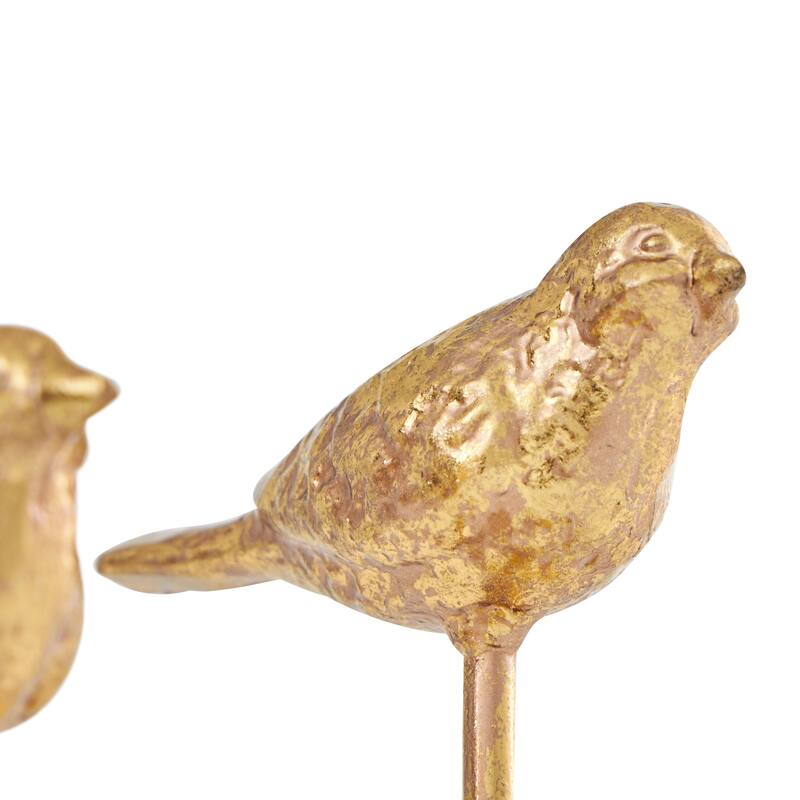 Metal Bird Sculpture with Gold Foil Texturing - Set of 2 Gold - Roche River Decor - 3"W x 5"L x 8"H