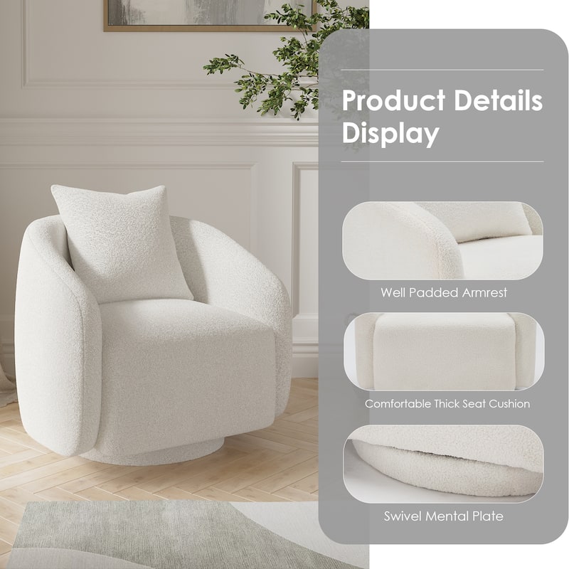 Swivel Accent Chair, Barrel Armchair with Back Pillow & Wood Frame for Living Room, Bedroom, Office