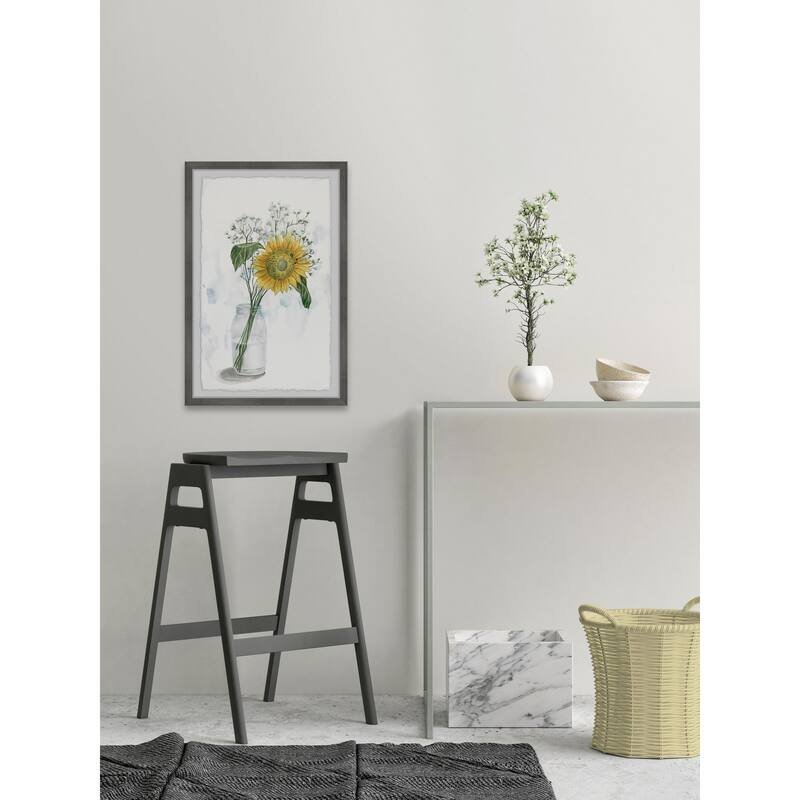Sunflower in Glass Vase II Framed Wall Art, Floral Delight - A Blooming Accent for Your Living Space