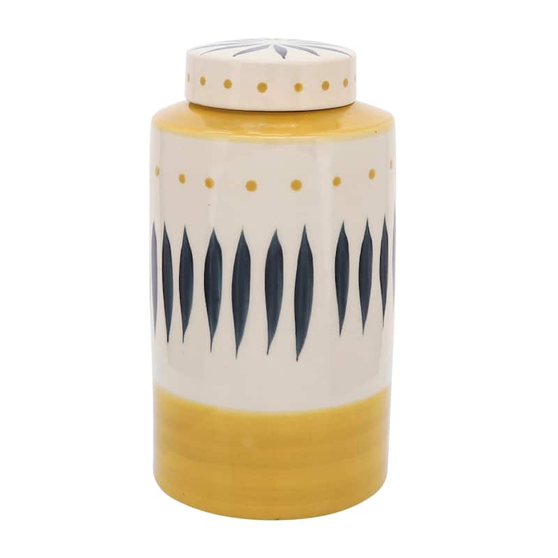 Sagebrook Home Ceramic Jar With Lid - Elevate Your Space With Exquisite, Handcrafted Home Decor Storage Essentials - 6" x 6" x 10" - Yellow