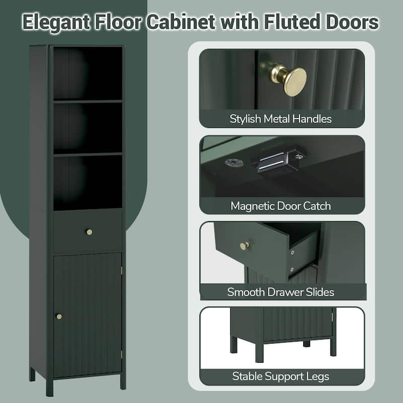 Costway 67” Tall Bathroom Cabinet with 3 Open Shelves, 1 Drawer, - See Details