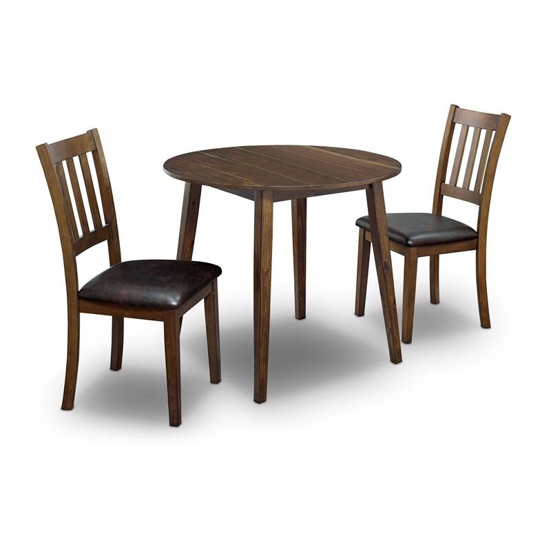 Cozy 3pc Dining Set Round Dining Table And 2x Side Chairs Walnut, Dark Brown Transitional Solid wood Dining Room Furnitu