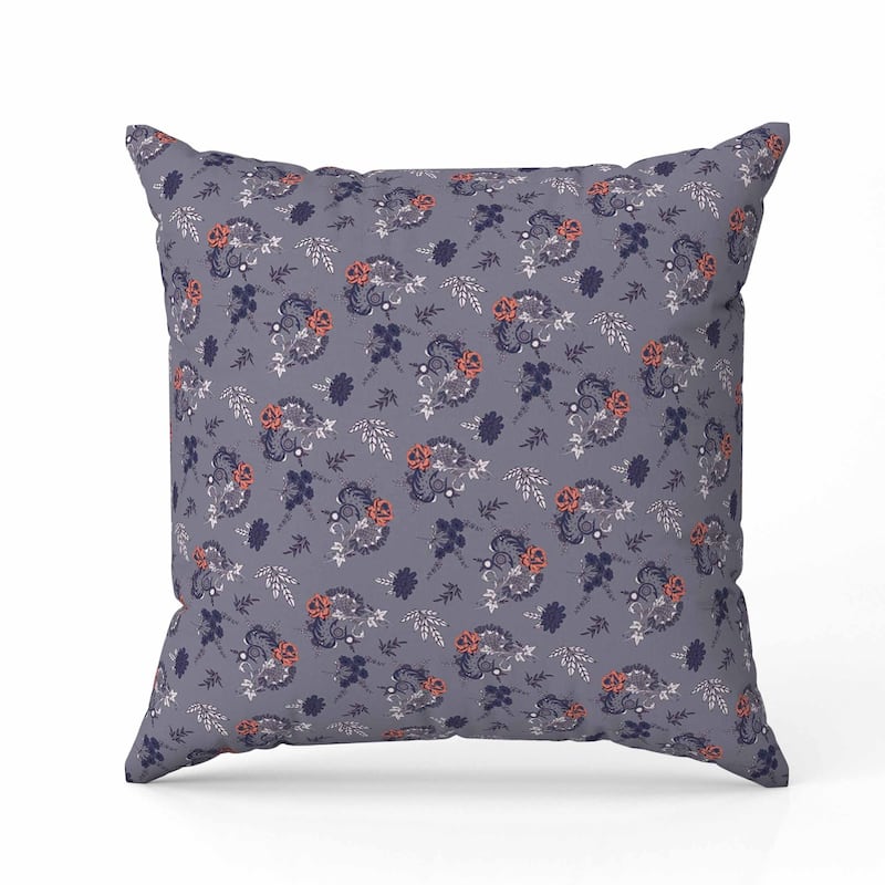 Rose Dreams Faux Suede Reversible Throw Pillow Gray and Blue