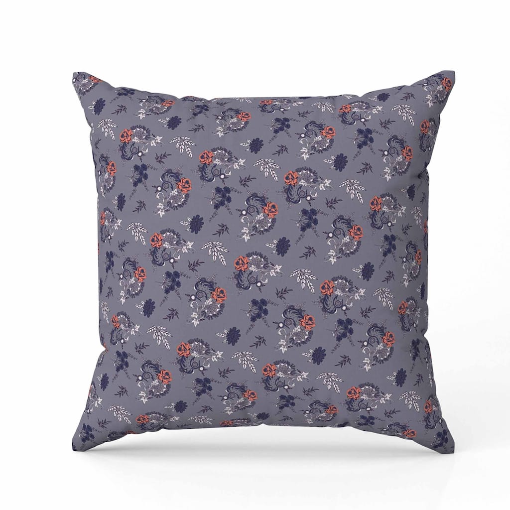 Rose Dreams Indoor/Outdoor Reversible Throw Pillow Gray and Blue