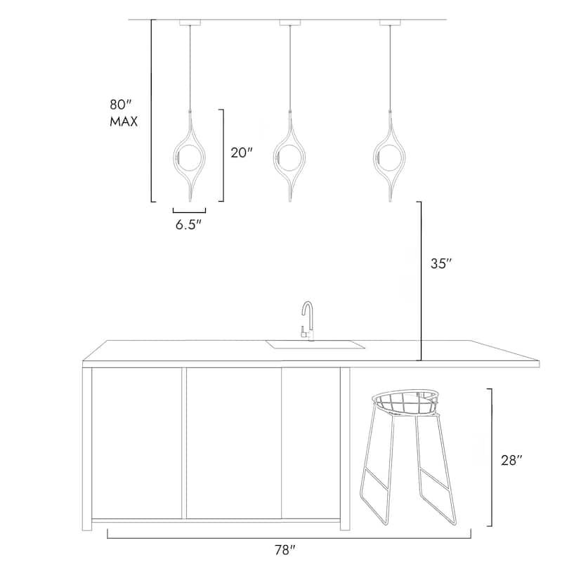 Modern Contemporary 1Light Black Gold Kitchen Island LED Pendant